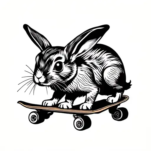 rabbit riding a a skate board design tattoo design idea