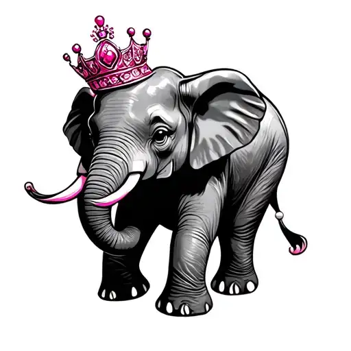 Elephant With pink highlites and princess Crown tattoo design idea