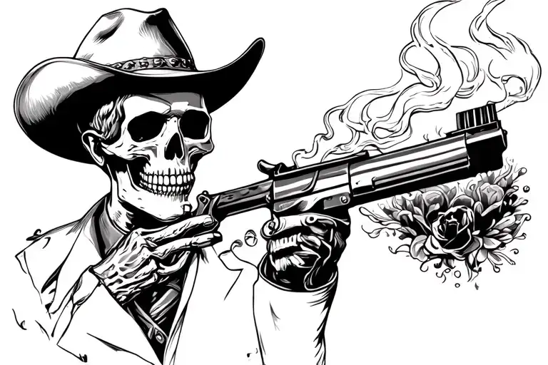 cowboy sheriff skeleton smoking tattoo design idea