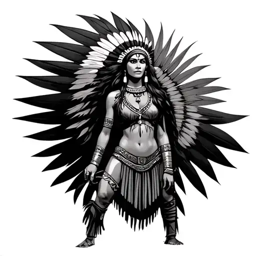 inca woman warrior woman standing tattoo design idea