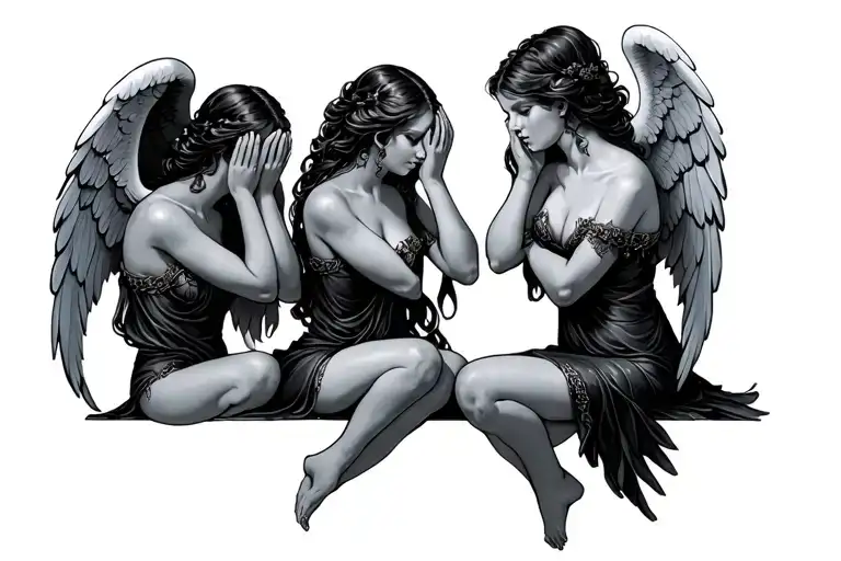 hear no evil, see no evil speak, no evil 3 female angels tattoo design idea