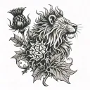 Combine a rampant lion and a Scottish thistle in a unique way tattoo design idea