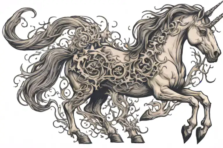 horror unicorn full body tattoo design idea