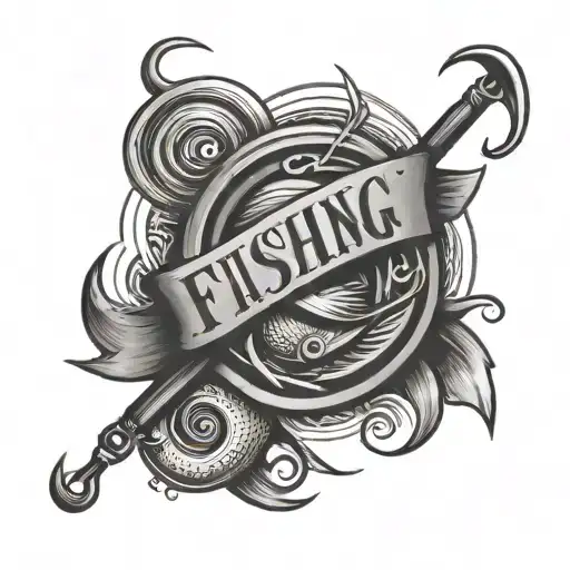 fishing hook with "gone fishing" and "dad" tattoo design idea