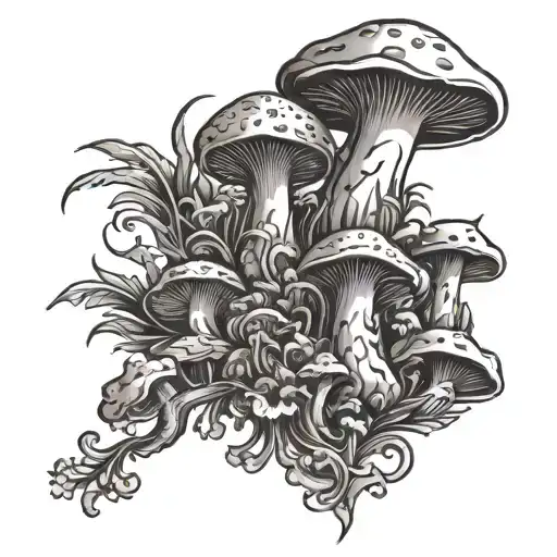 Scottish cost of arms with mushrooms growing tattoo design idea