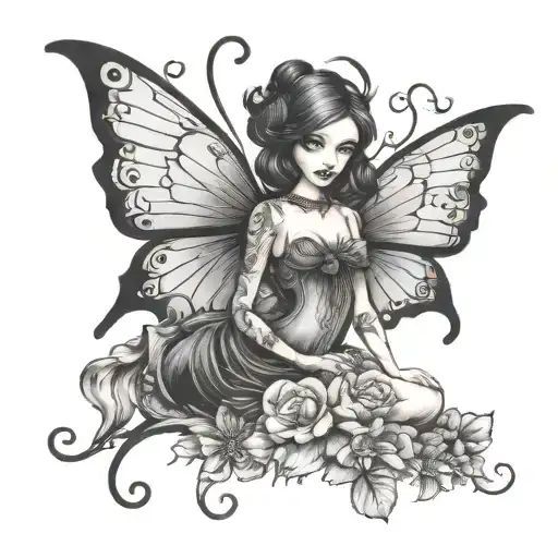 black fairy with stem wrapped tattoo design idea