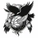 A basketball with wings and a halo, symbolizing the client's love for the sport and the memory of their grandma watching over them tattoo design idea