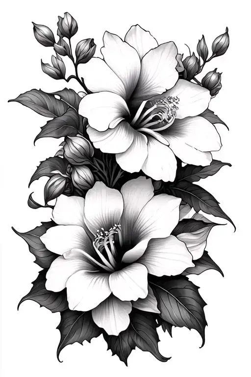 hibiscus orchids and lotus intertwined tattoo design idea