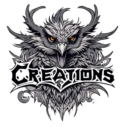 "T.B. Creations" gryphon text centered tattoo design idea