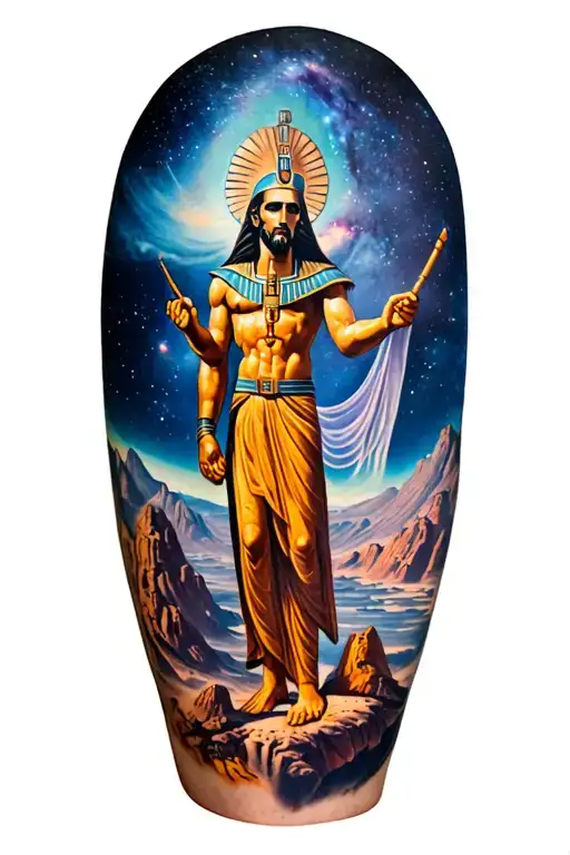 Galaxy Landscape With Technology Tattoo Featuring God Osiris  tattoo design idea