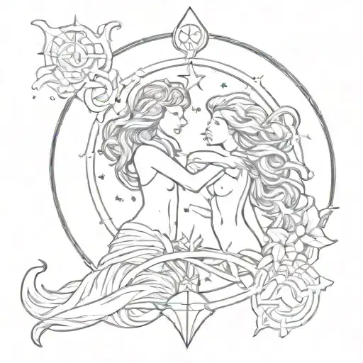 Aquarius and Virgo zodiac signs tattoo design idea