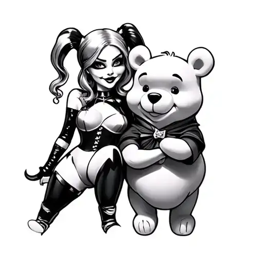 Harley Quinn and Winnie the pooh tattoo design idea