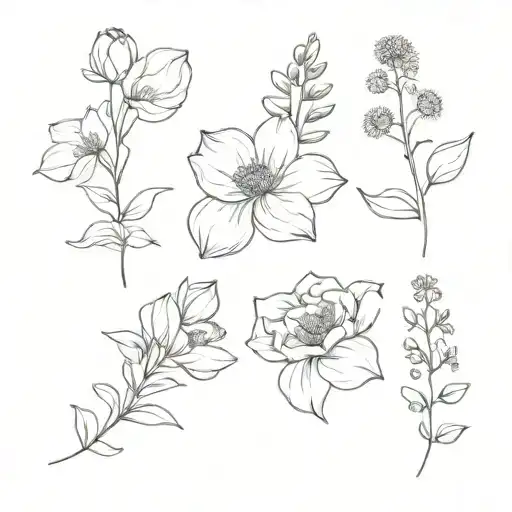 december, april, june, february, august, june, october, august, april, and july birth flower in a bouquet   tattoo design idea
