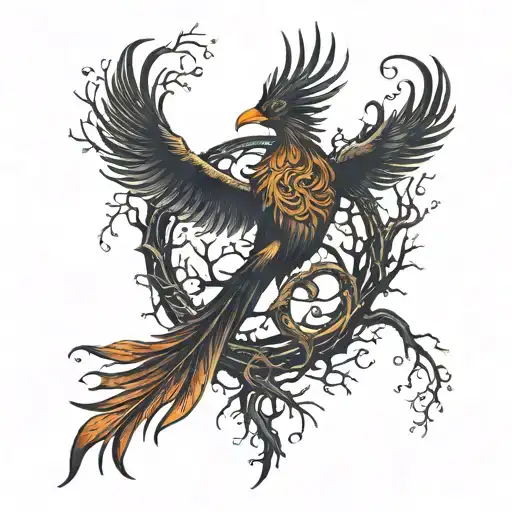 Phoenix Bird Inside A Tree Of Life tattoo design idea