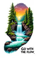 "Go with the flow" raging river with waterfall tattoo design idea