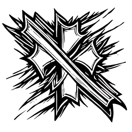 Black Latin cross tattoo design, bold black lines approximately 3 cm thick, placed on the right calf of a man. Include s tattoo design idea