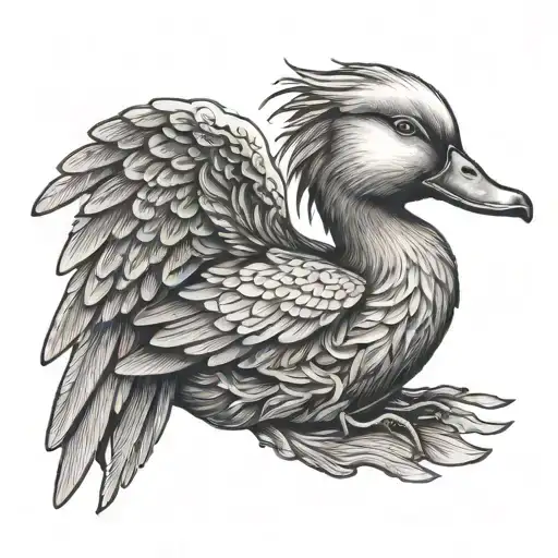 duck head with angel wings around it tattoo design idea