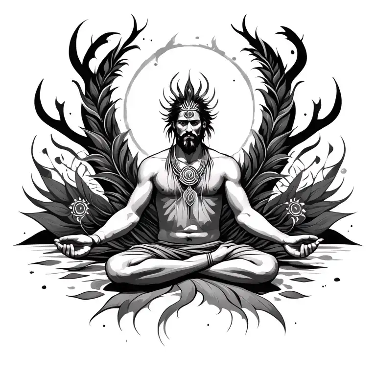 shamanic man meditating tattoo design idea