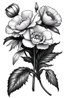 carnation, snowdrop, violet, daffodil, sweet pea flower bouquet tattoo design idea