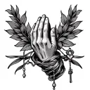pray hand and rosary wrapped tattoo design idea