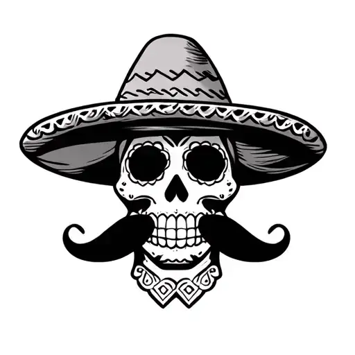 Mexican sugar skull with mustache and sombrero  tattoo design idea