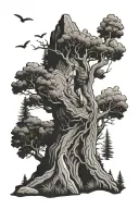 hiker in tree frame  tattoo design idea