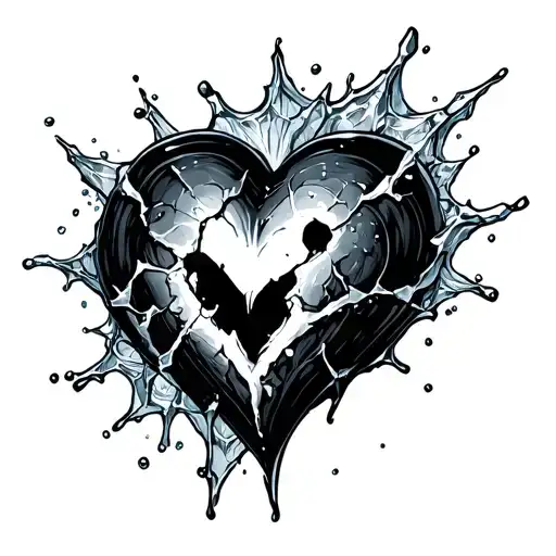 heart torn apart with ice tattoo design idea