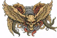 Half evil Devil wings with snake and half arc angle wings  tattoo design idea