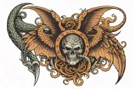 Half evil Devil wings with snake and half arc angle wings  tattoo design idea