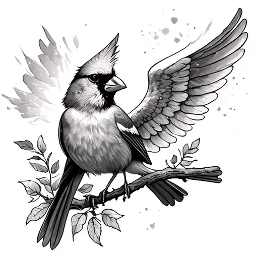 cardinal with angel wings flying away towards the sunset with my grandmas birthday  tattoo design idea