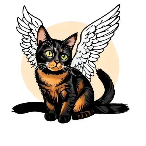 cat with angel wings tattoo design idea