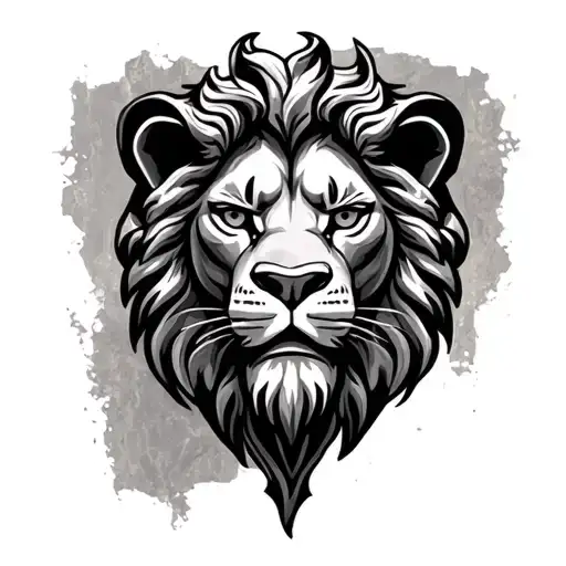 lion face on stone carving frontal tattoo design idea