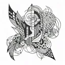  A simplistic tattoo, with fine lines, abstract design, black and white color, patch work theme,  tattoo design idea