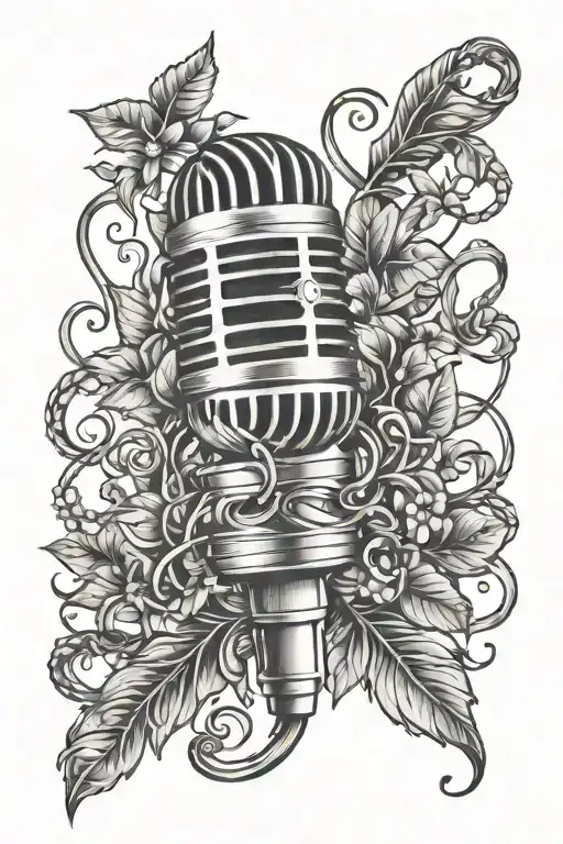 microphone intertwined with vines tattoo design idea