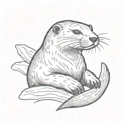 A sketch of a North American river otter with a breast cancer awareness ribbon wrapped around its body, symbolizing your support for breast cancer awareness and love for otters tattoo design idea