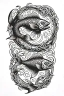 Scary Circling Pisces fish tattoo design idea