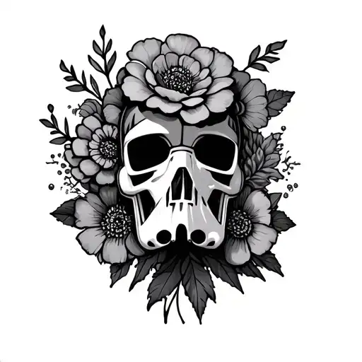 can you create me a tattoo above the knee in a neo traditional style with flowers and starwars. tattoo design idea