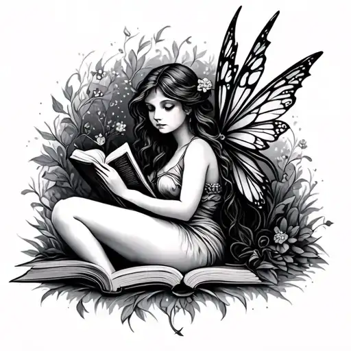 Fairy Reading A Book tattoo design idea