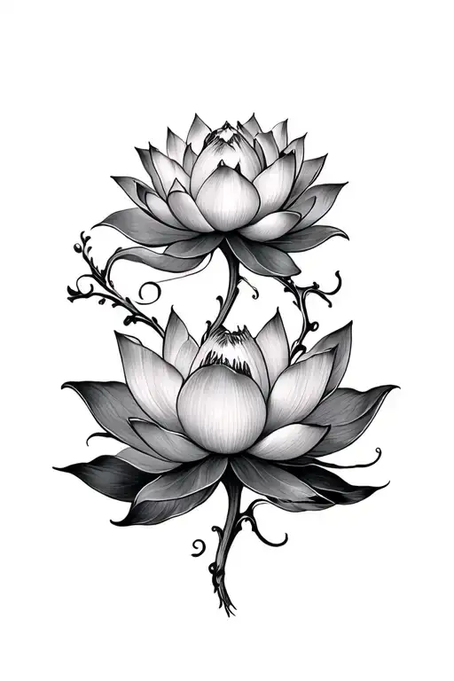 lotus flower with vines realistic tattoo design idea