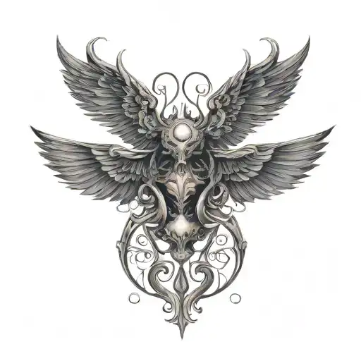 seraphim, 6 wings, centre eye tattoo design idea
