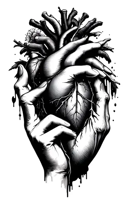 woman hand squeezing anatomic bleeding heart space theme tattoo design idea