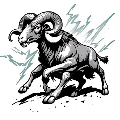 a big angry ram in a fight. electric bolts around it tattoo design idea