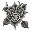 gemini symbol, rose with the name, honeysuckle flowers tattoo design idea