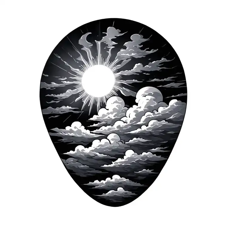 sun rays & clouds floating tattoo design idea