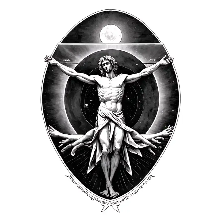 Knowledge is power and vitruvian man tattoo design idea
