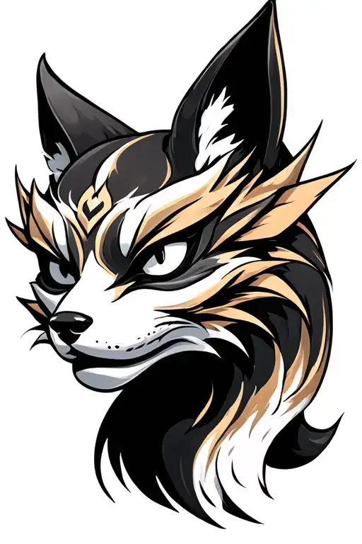 half kitsune mask tattoo design idea