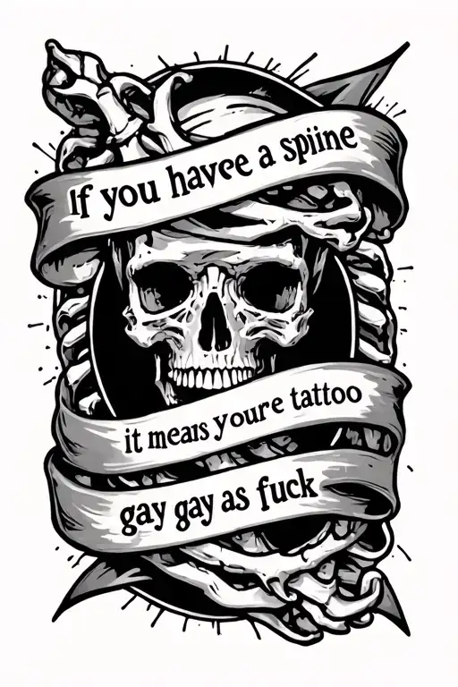 tattoo that says "if you have a spine tattoo it means youre gay as fuck" tattoo design idea