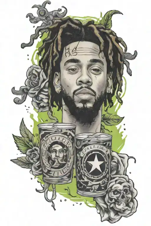 jcole juice world and post malone on arm sleeve tattoo design idea