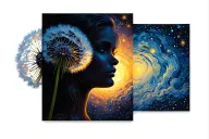 starry night and dandelion tattoo design idea