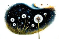 starry night and dandelion tattoo design idea
